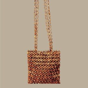 Funky Vintage Brown Wood Beaded Bag
